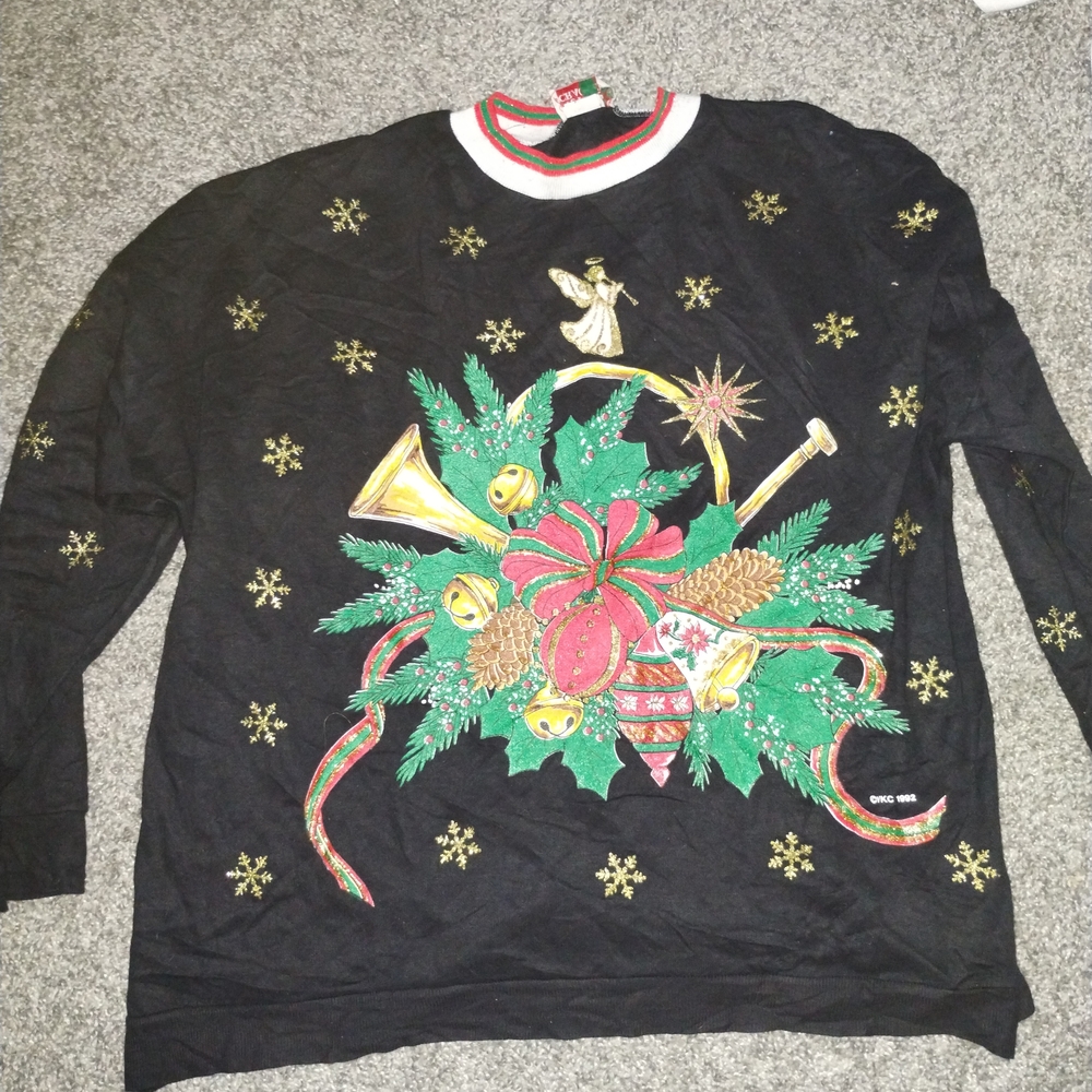 Festive Black Holiday Sweater with Gold Accents